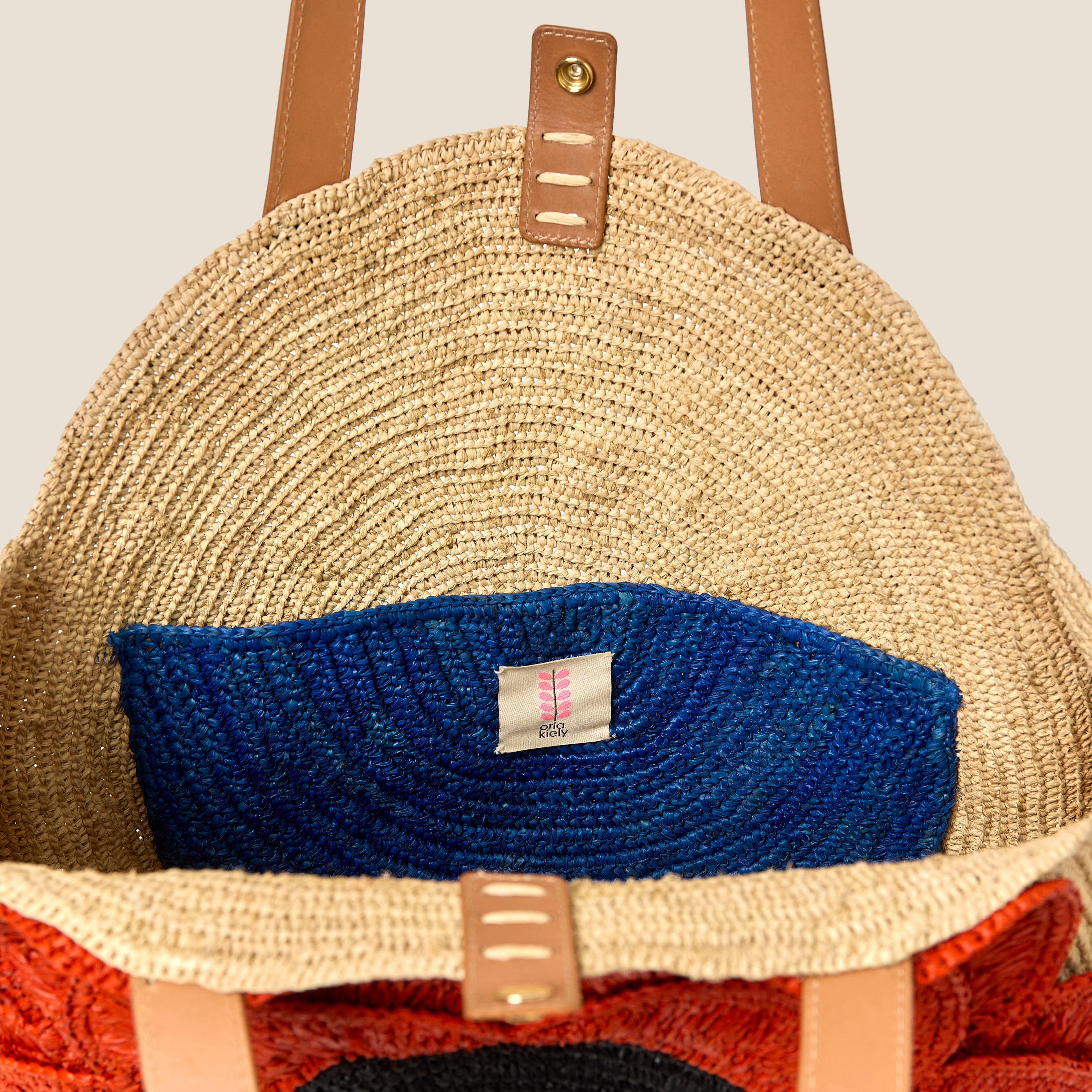 Petal Flower Round Raffia Tote Bag - Clementine