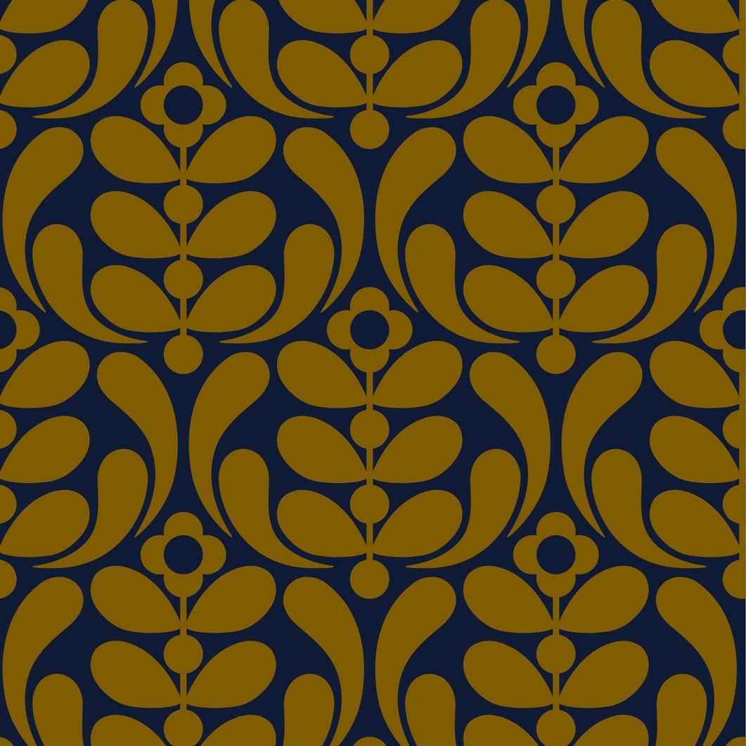 Stem Nouveau Navy/Ochre Wallpaper