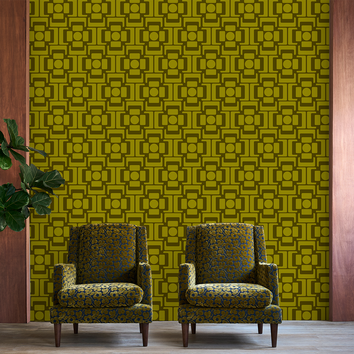 Seventies Square Flower Moss Wallpaper