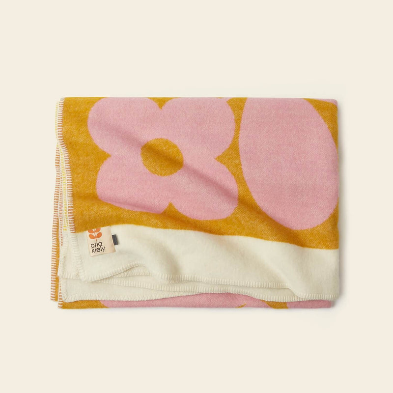 Wool Jacquard Blanket in Flower Tile Pink by Orla Kiely