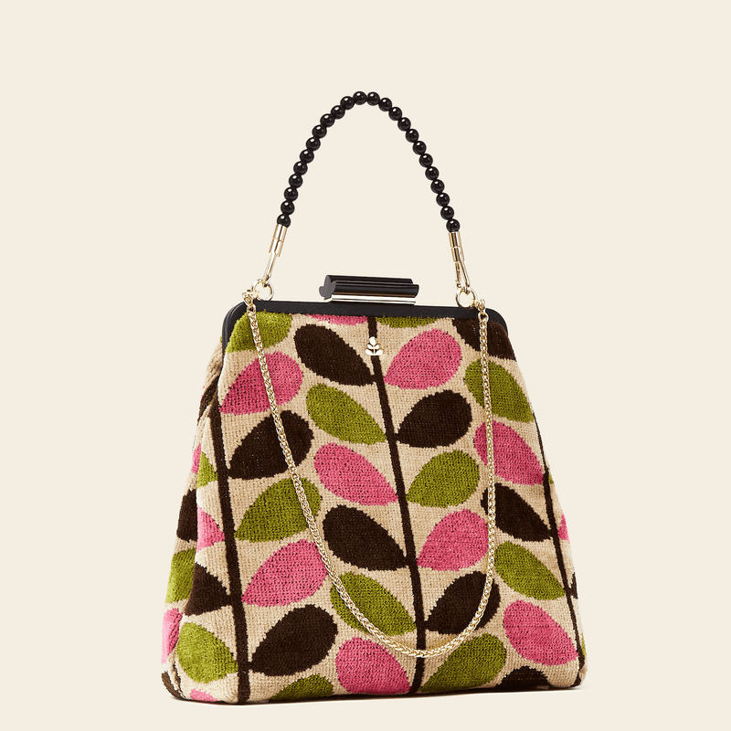 Product Image of Orla Kiely's Jenny D Velvet Handbag in Pink Multi Stem