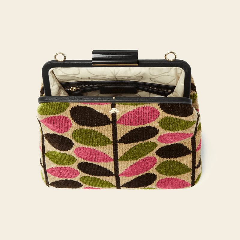 Product Image of Orla Kiely's Jenny D Velvet Handbag in Pink Multi Stem