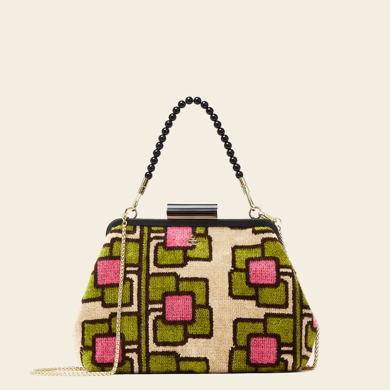 Product Image of Orla Kiely's Jenny D Velvet Crossbody Bag in Pink Flower Vine