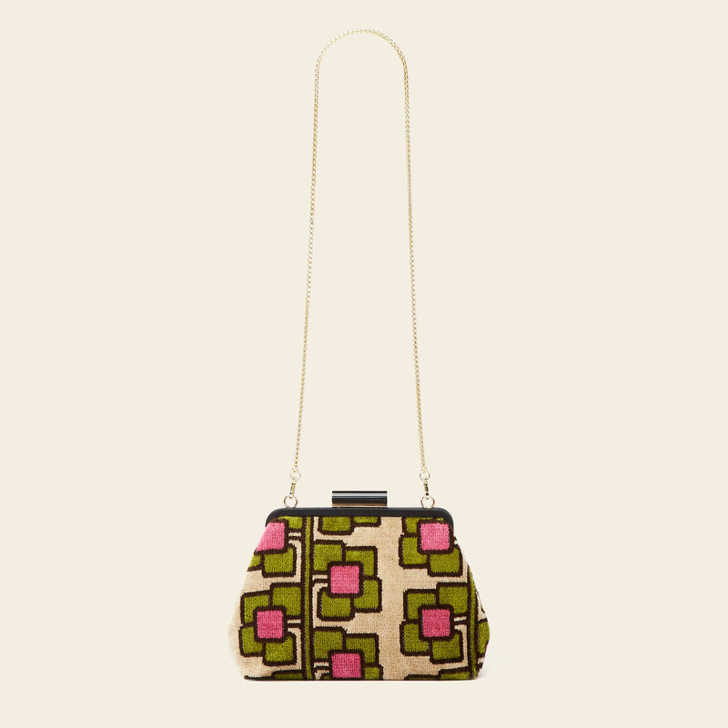 Product Image of Orla Kiely's Jenny D Velvet Crossbody Bag in Pink Flower Vine