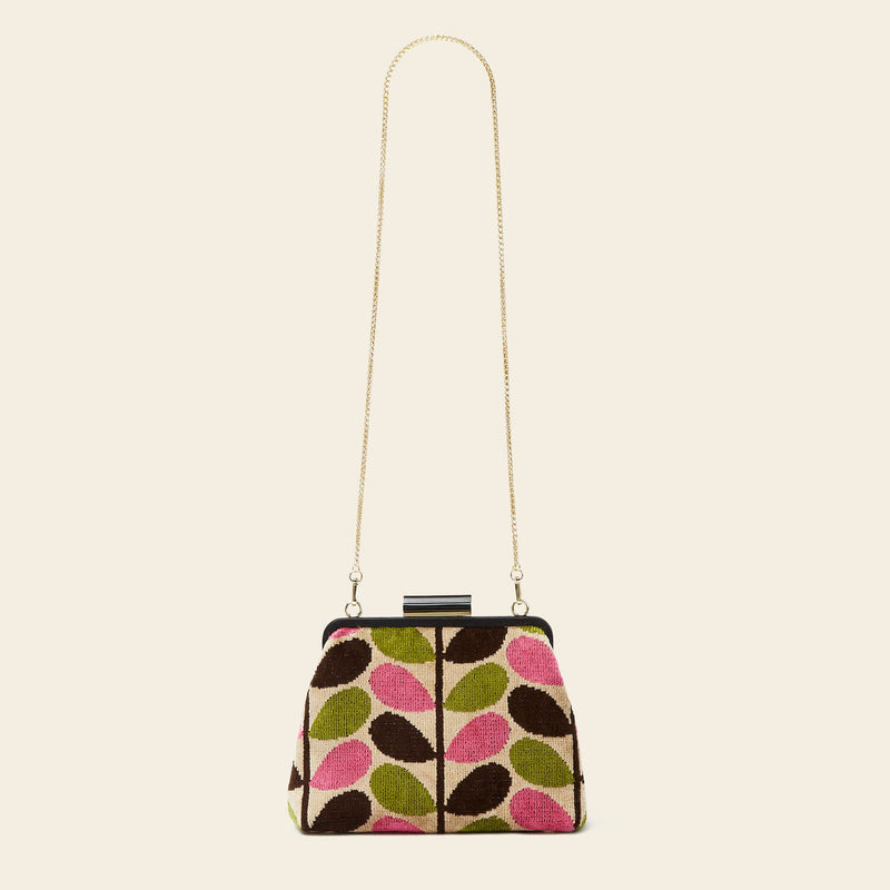 Product Image of Orla Kiely's Jenny D Velvet Crossbody Bag in Pink Multi Stem