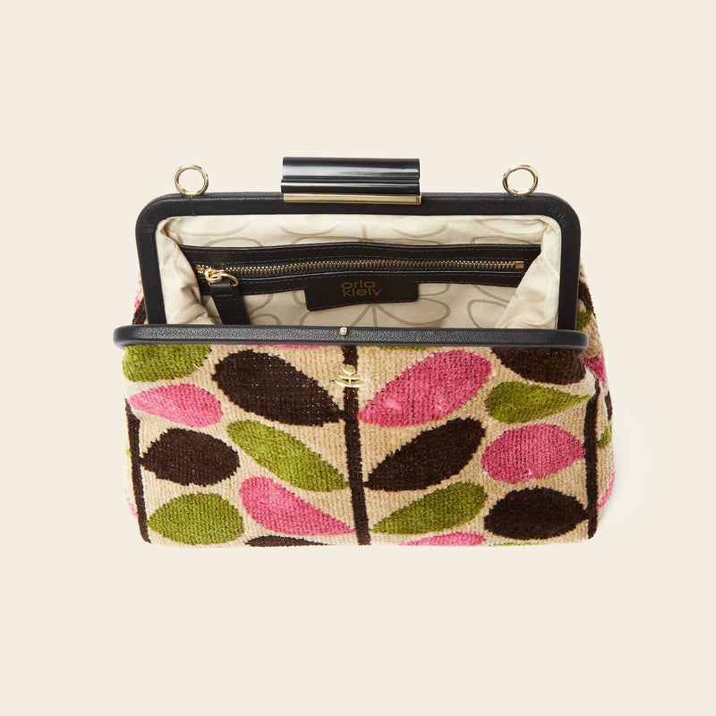 Product Image of Orla Kiely's Jenny D Velvet Crossbody Bag in Pink Multi Stem