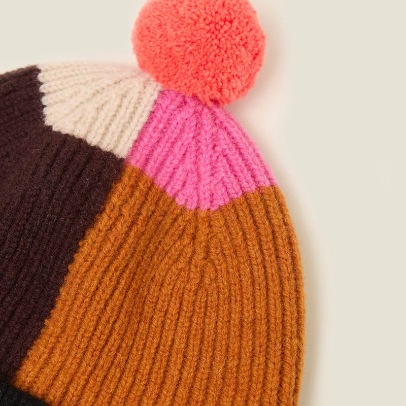 Colour Block Beanie - Neon Orange