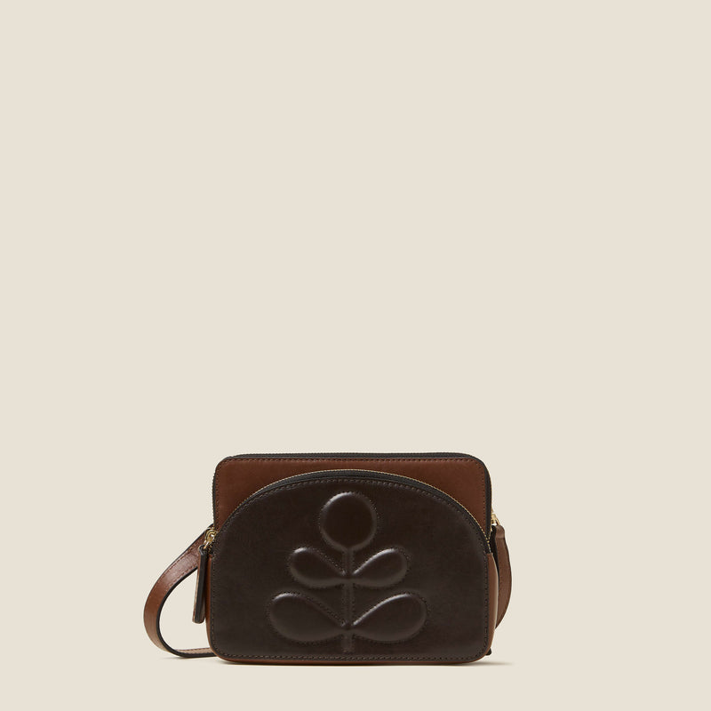 Portia East Crossbody - Embossed Stem Walnut