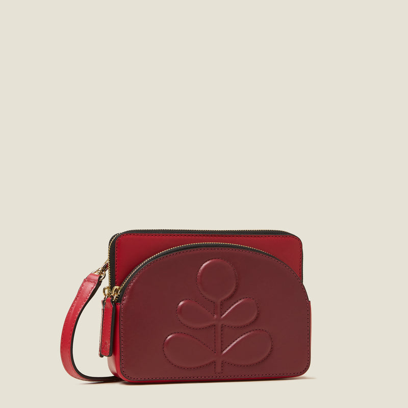 Portia East Crossbody - Embossed Stem Dark Red