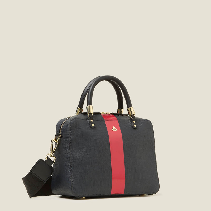 Block Medium Handbag - Shiny Stripe Navy Red