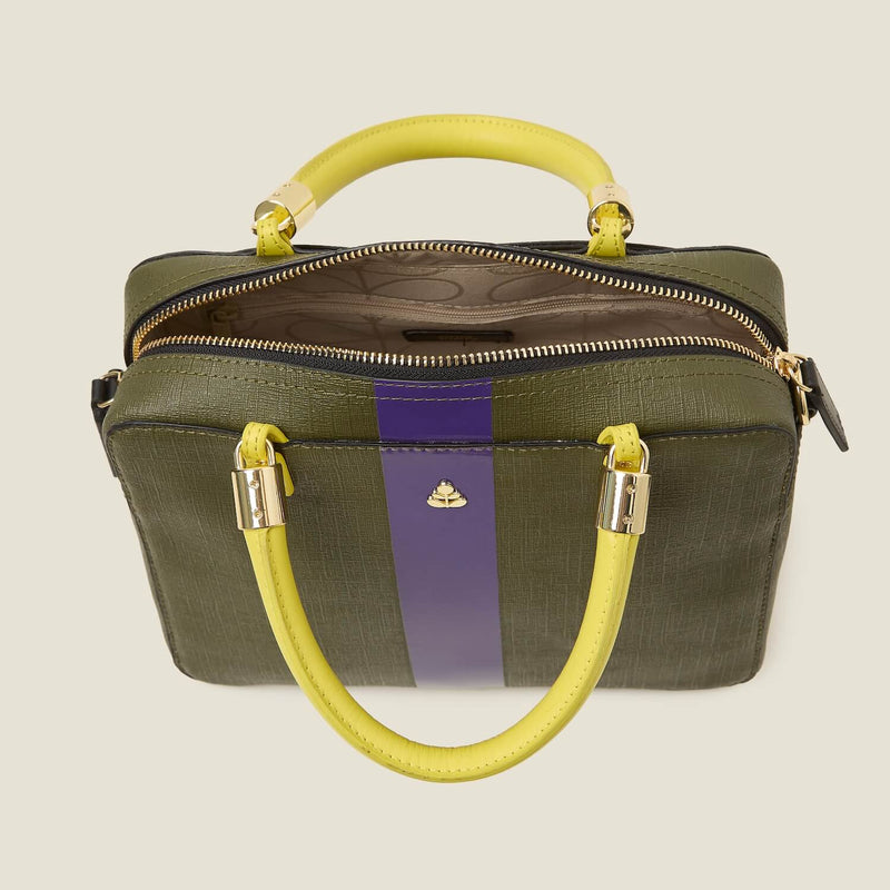 Block Medium Handbag - Shiny Stripe Spruce Purple