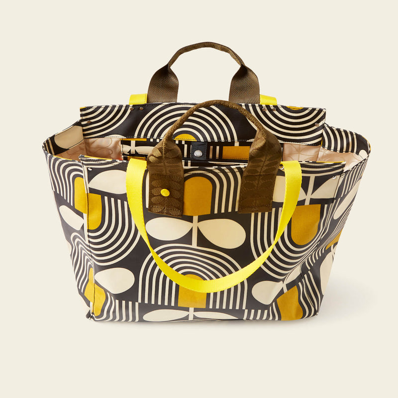 All In Tote Bag in Giant Striped Tulip Noir pattern by Orla Kiely