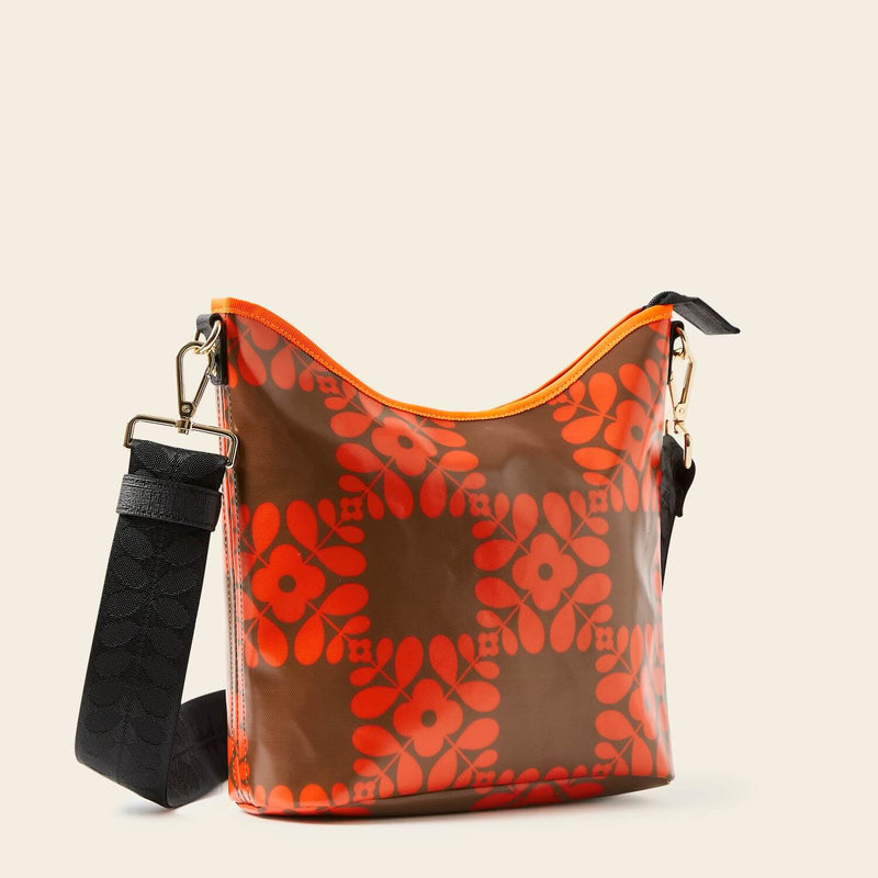 Cross Carry Crossbody in Lattice Flower Tile Conker pattern by Orla Kiely