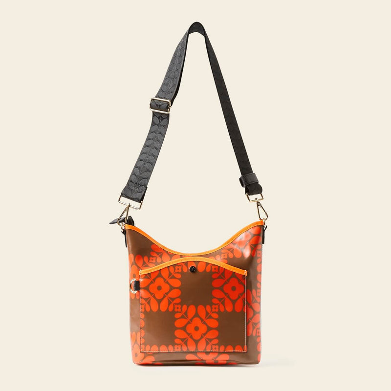 Cross Carry Crossbody in Lattice Flower Tile Conker pattern by Orla Kiely