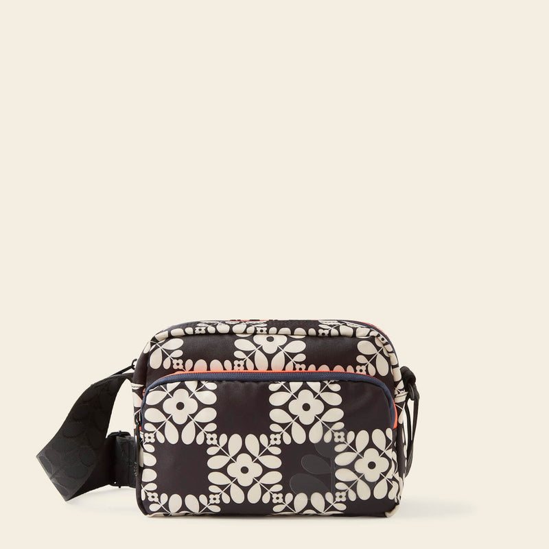 Angle Camera Bag in Lattice Flower Tile Onyx by Orla Kiely