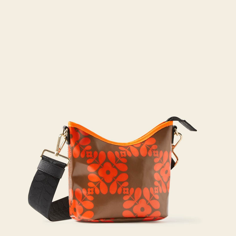 Carrymin Crossbody Bag in Lattice Flower Tile Conker pattern by Orla Kiely