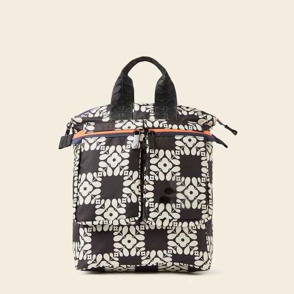 Axis Medium Backpack in Lattice Flower Tile Onyx by Orla Kiely