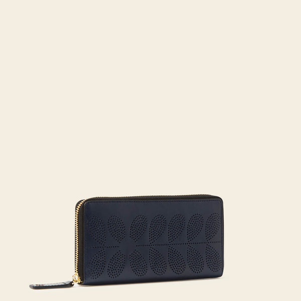 Forget Me Not Wallet in Navy Punched Flower pattern by Orla Kiely