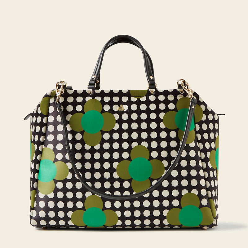 Orla Kiely satin opera tote bag in emerald jewel flower