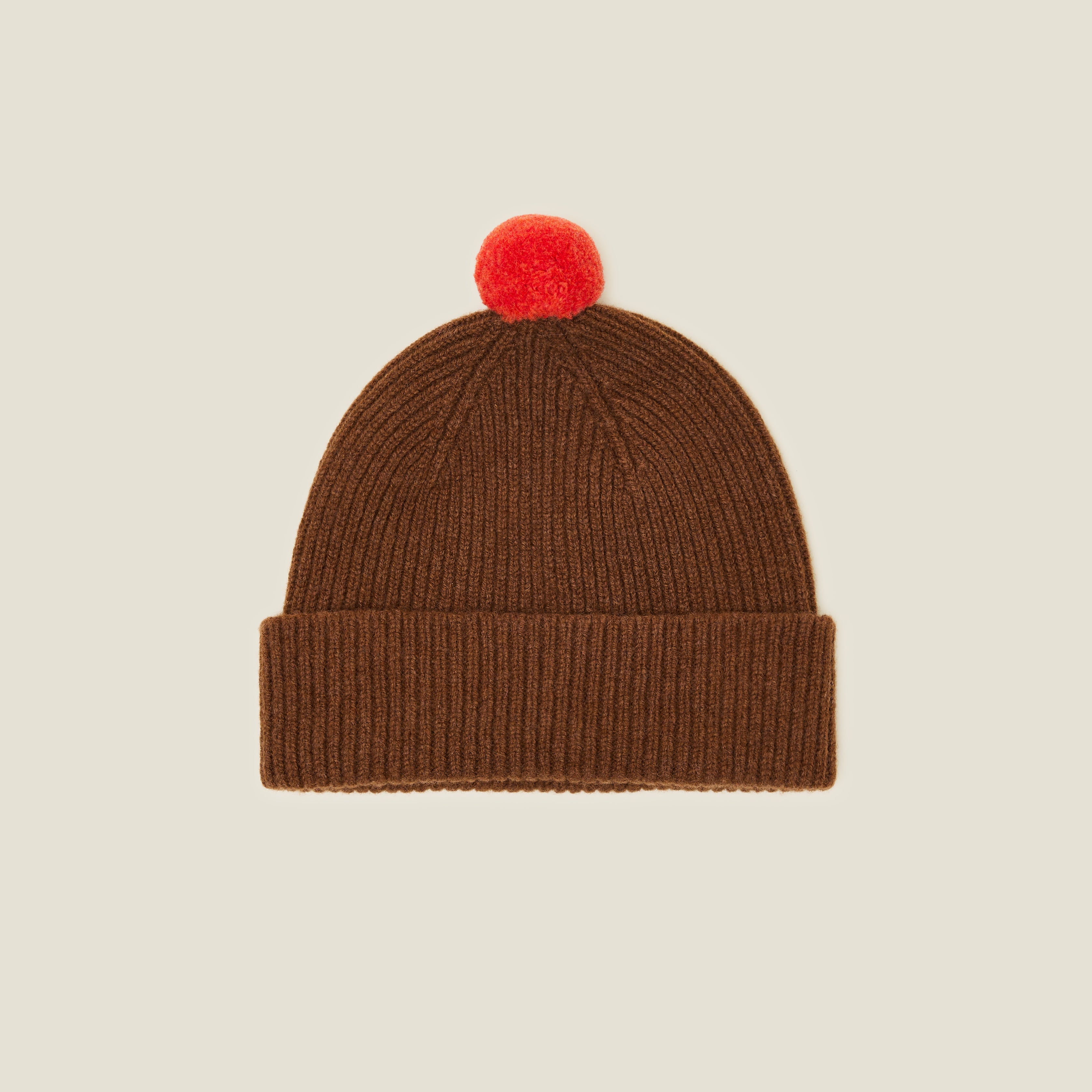 Contrast Pom Wool Beanie - Orange Sienna
