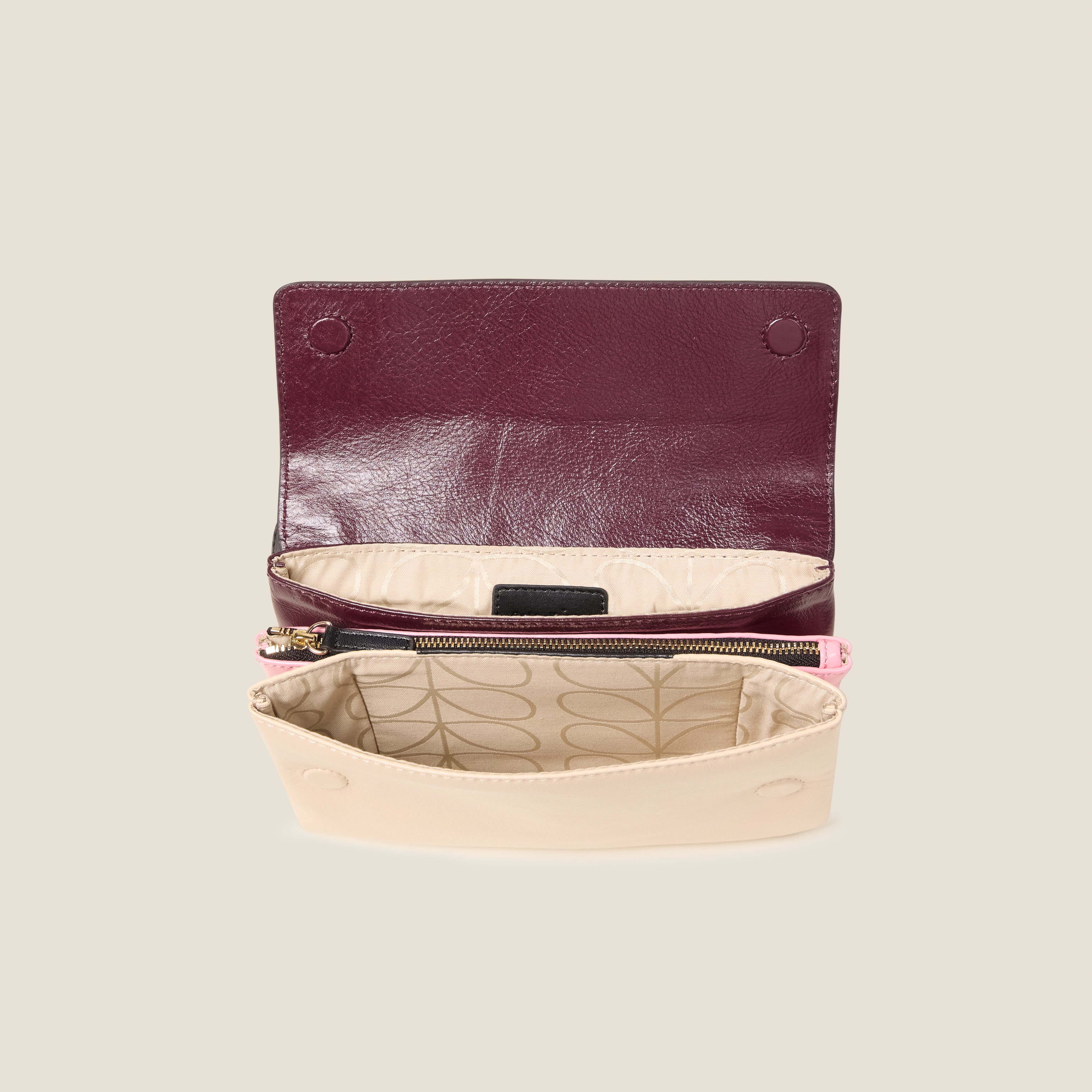 Flap Folio Leather Crossbody Bag - OK Colourblock Burgundy