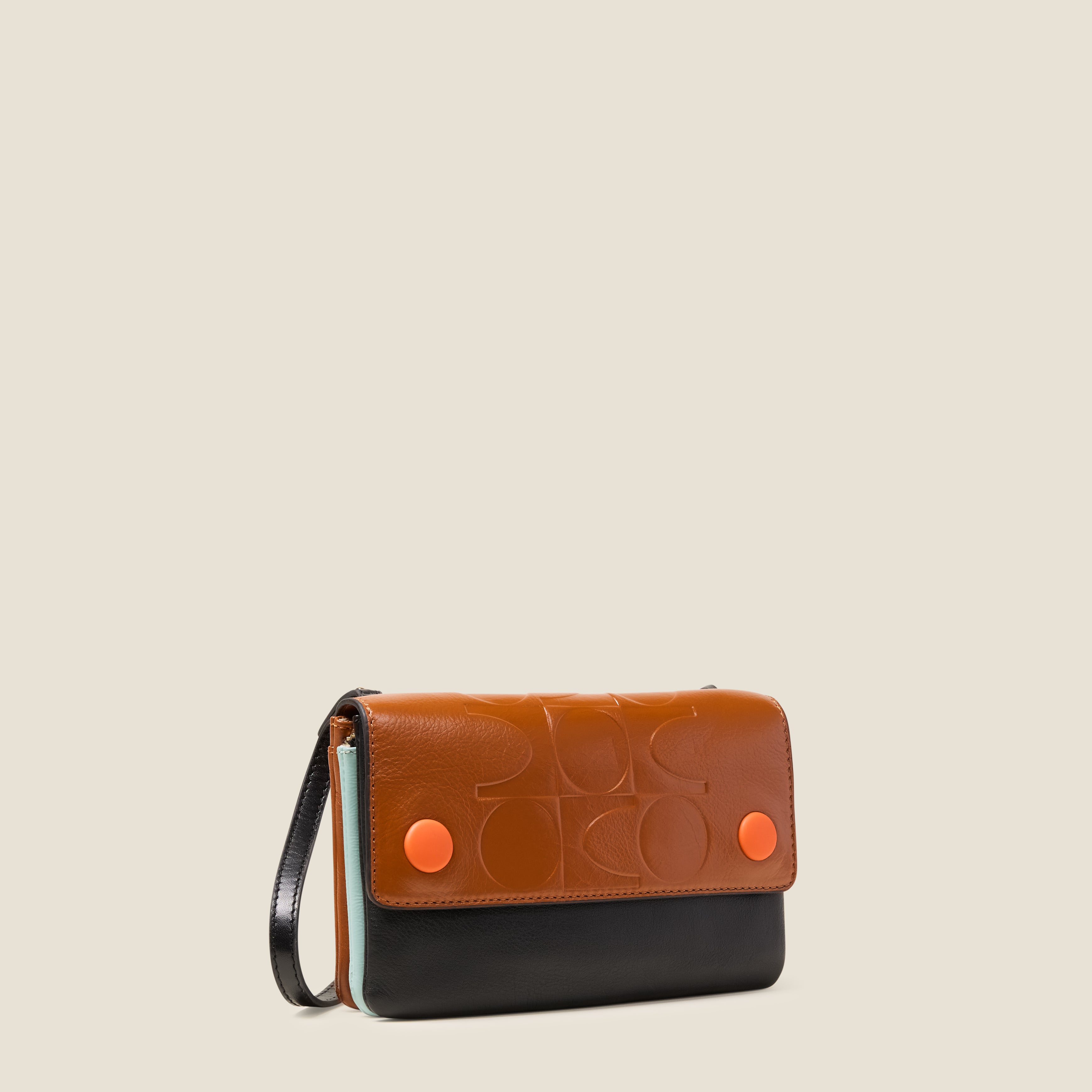 Flap Folio Leather Crossbody Bag - OK Colourblock Sienna