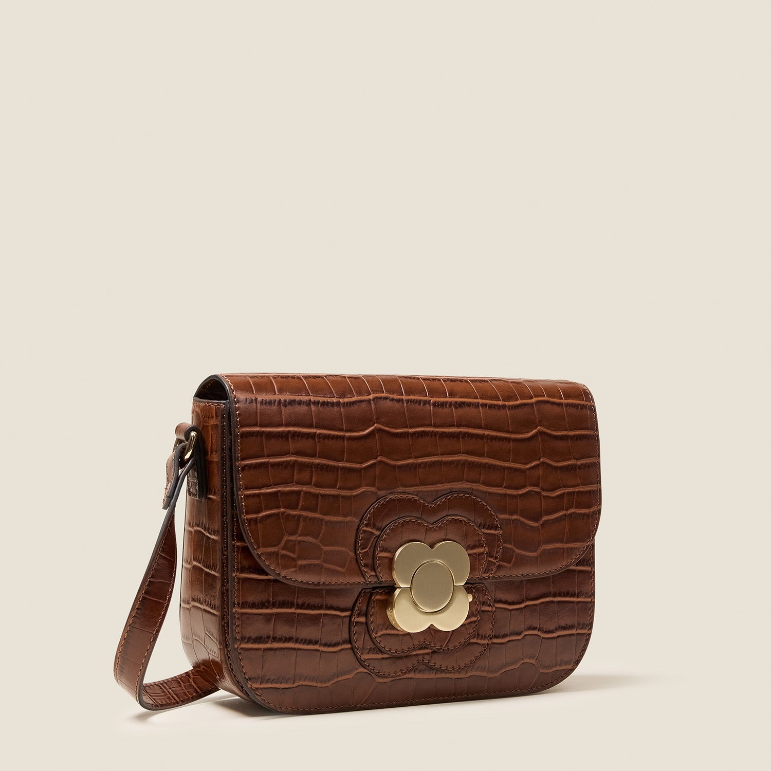 Eclipse Leather Crossbody Bag - Flower Applique Croc