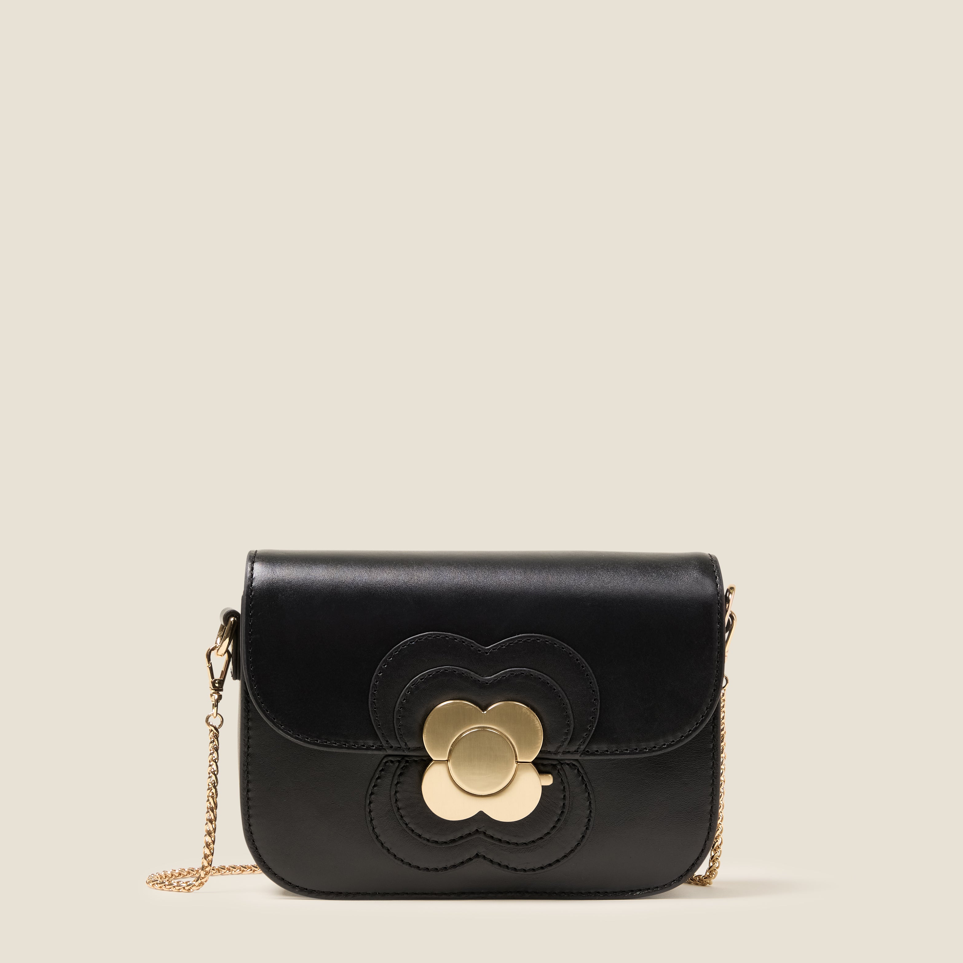 Mini Eclipse Leather Crossbody Bag - Flower Applique Black