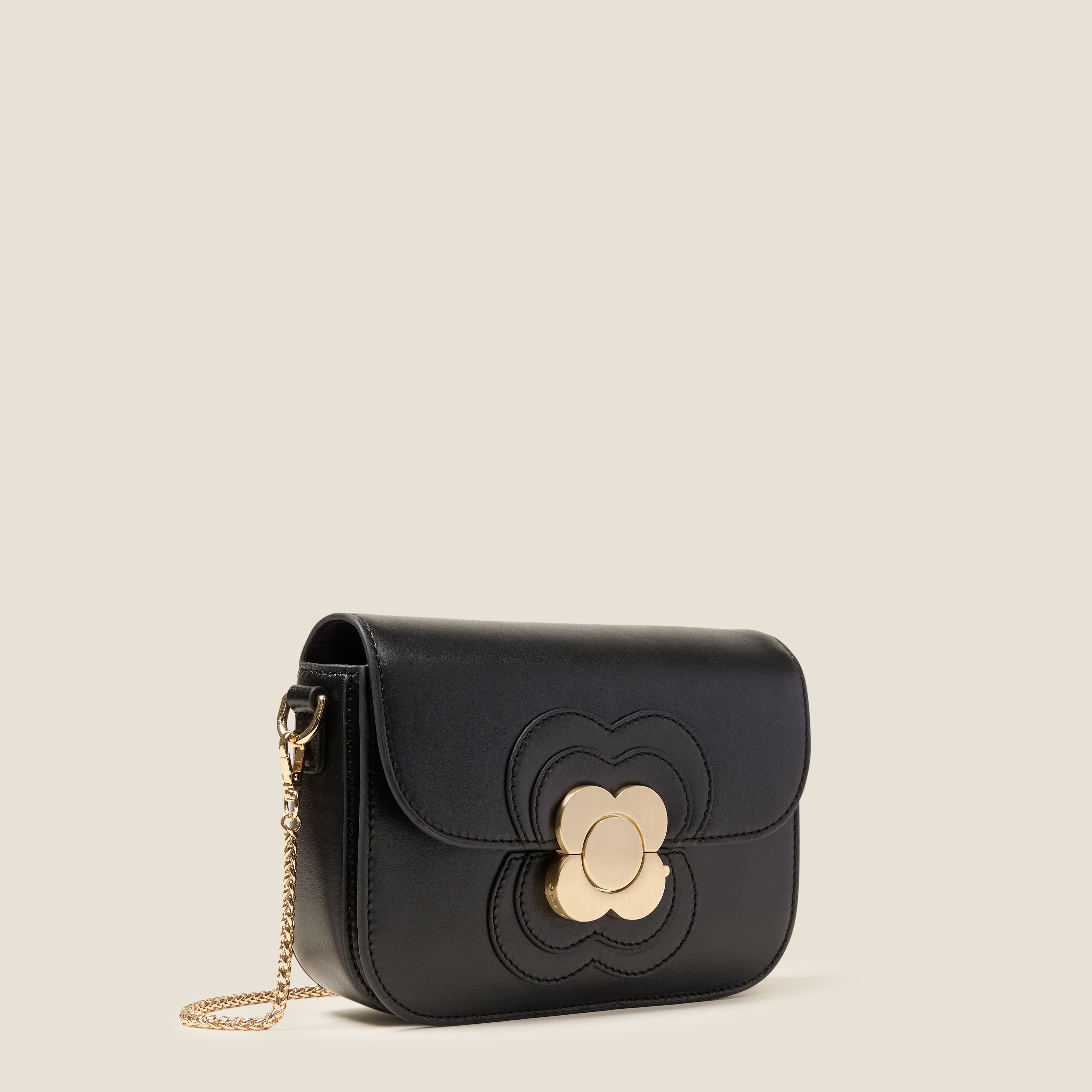 Mini Eclipse Leather Crossbody Bag - Flower Applique Black