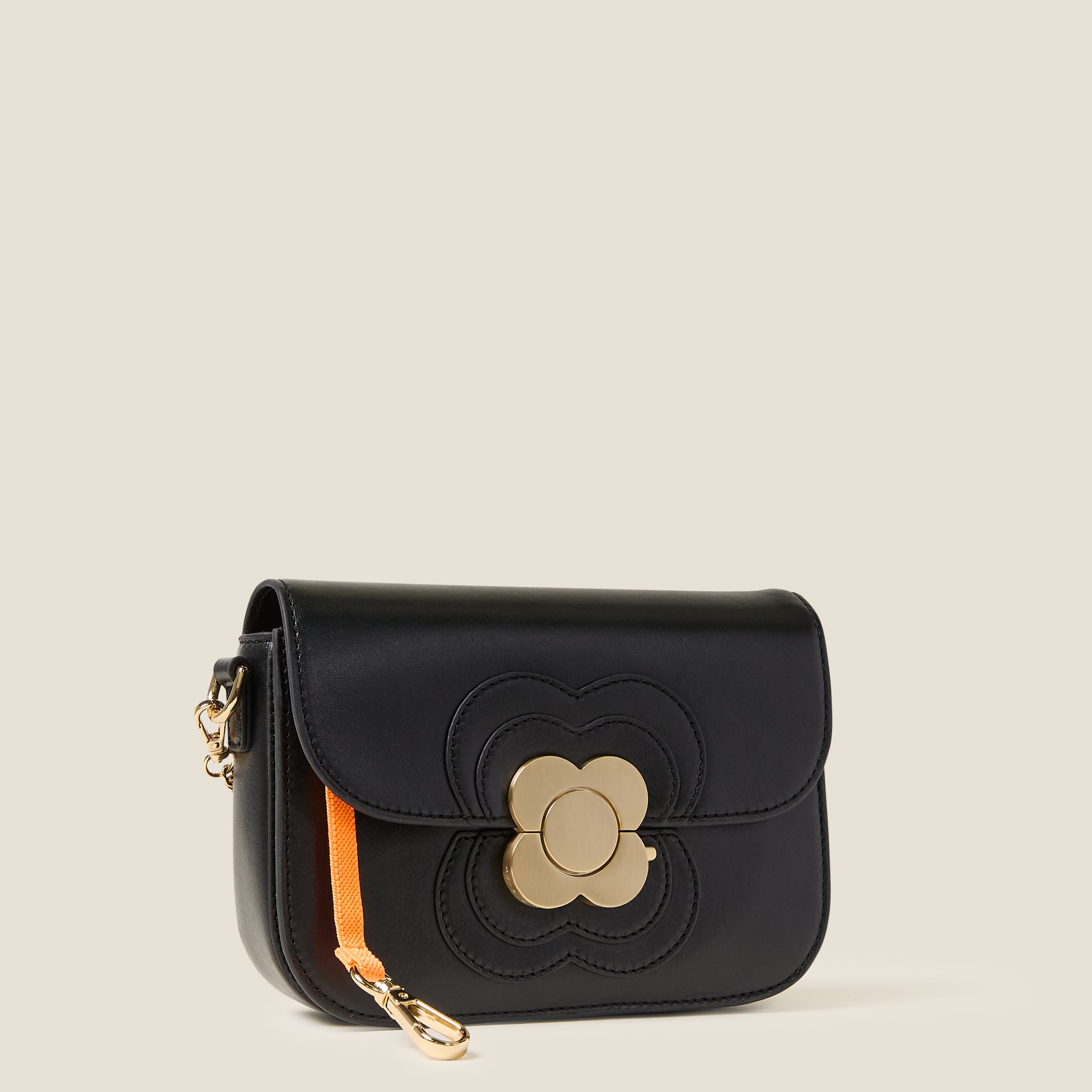Mini Eclipse Leather Crossbody Bag - Flower Applique Black