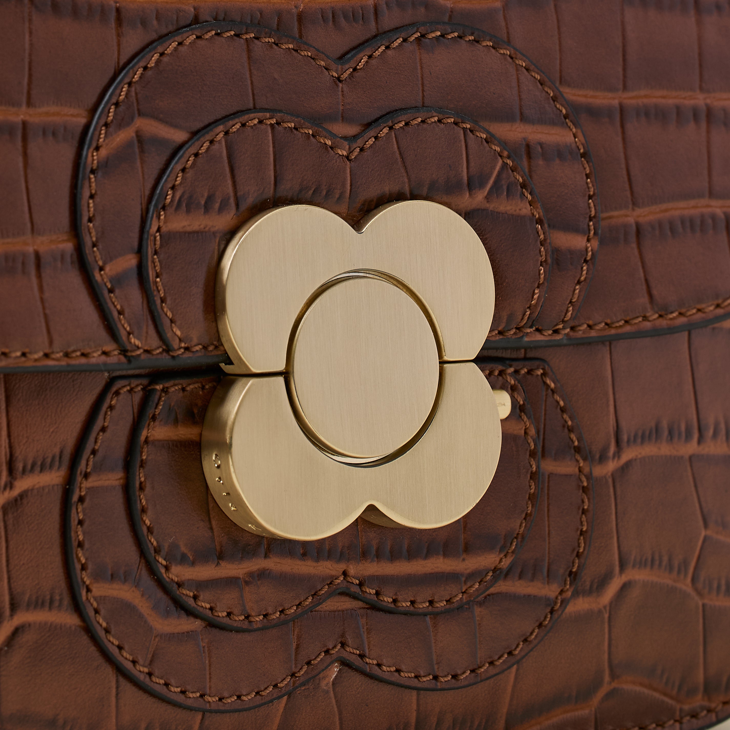 Mini Eclipse Leather Crossbody Bag - Flower Applique Croc