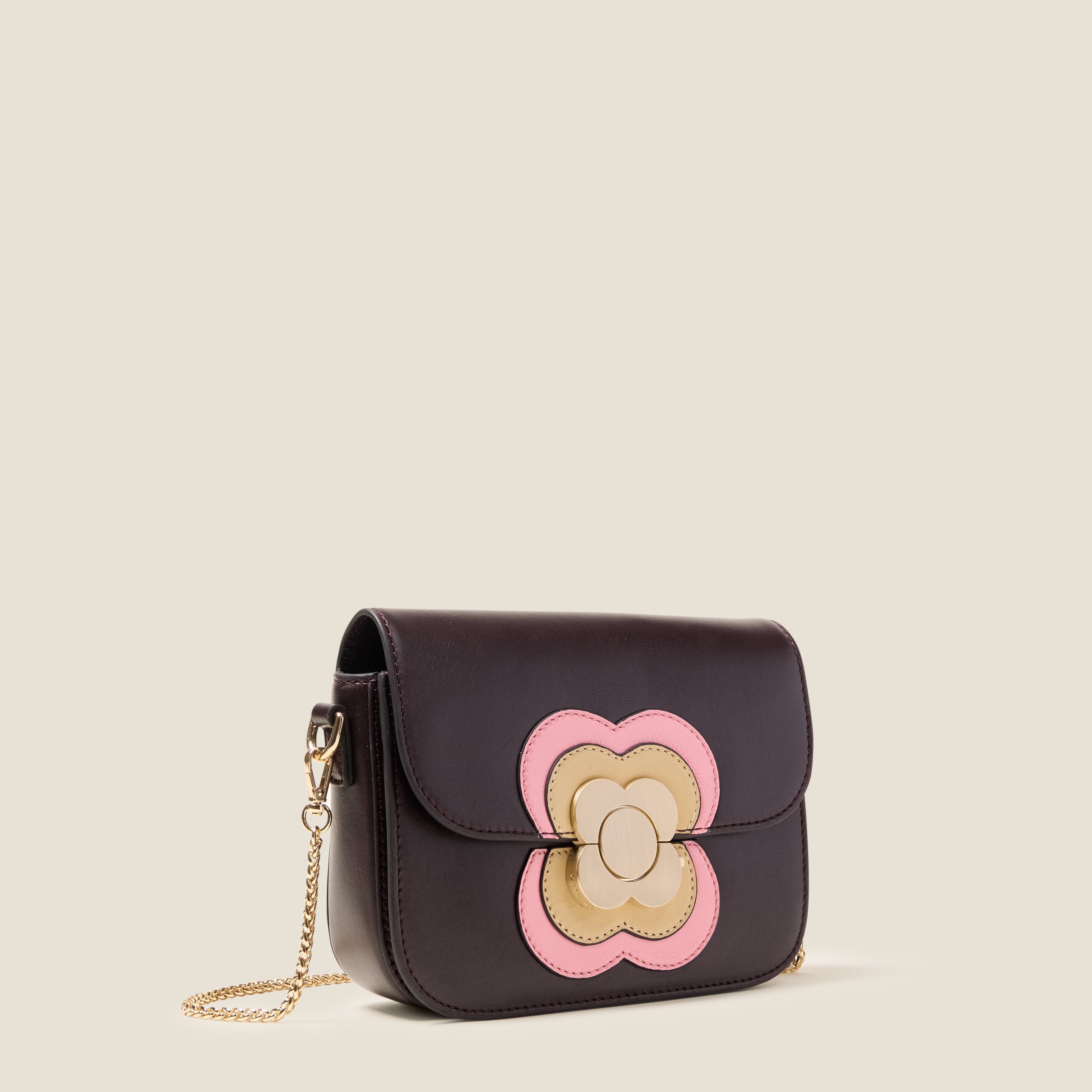 Mini Eclipse Leather Crossbody Bag - Flower Applique Burgundy