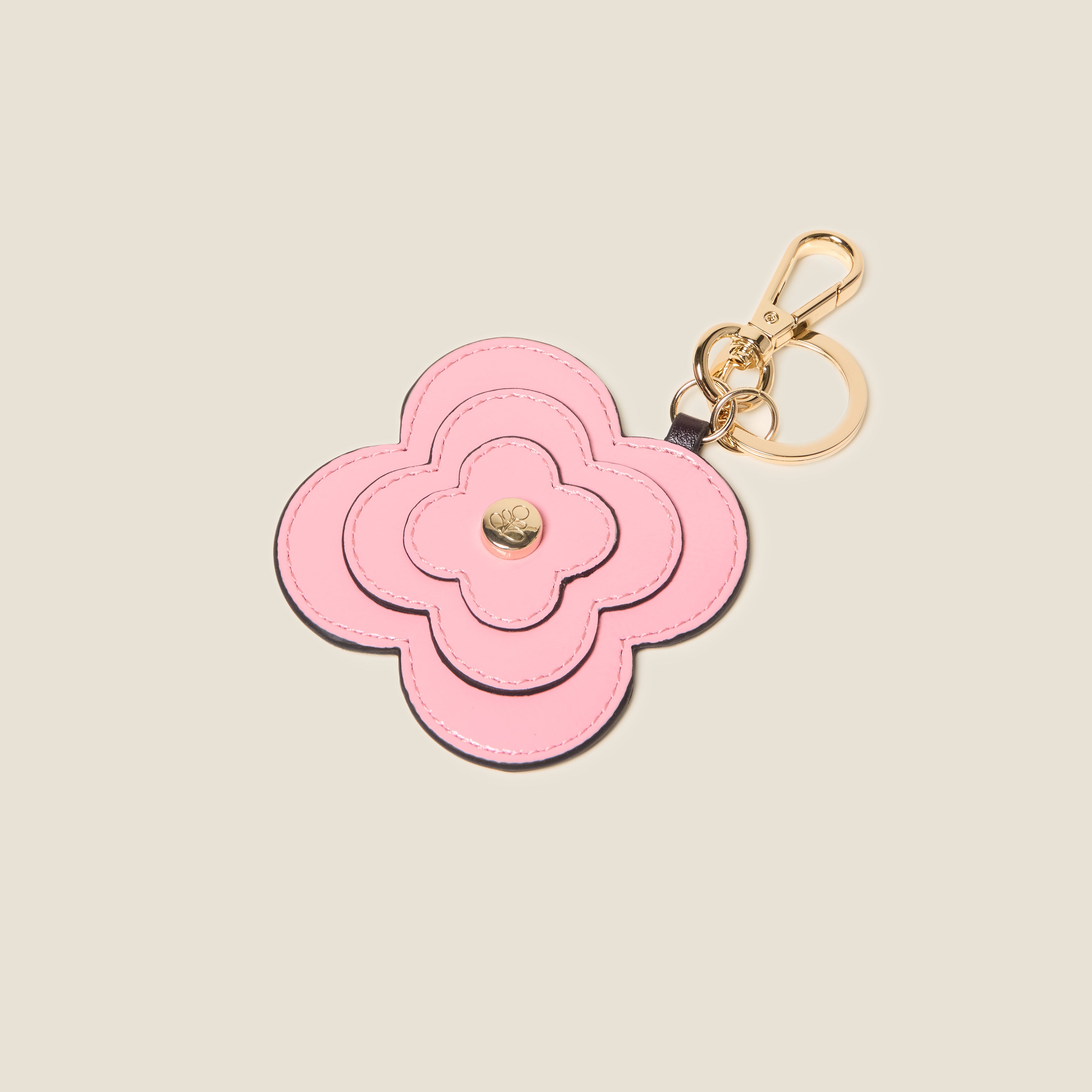 Layered Flower Leather Key Ring - Flower Applique Pink