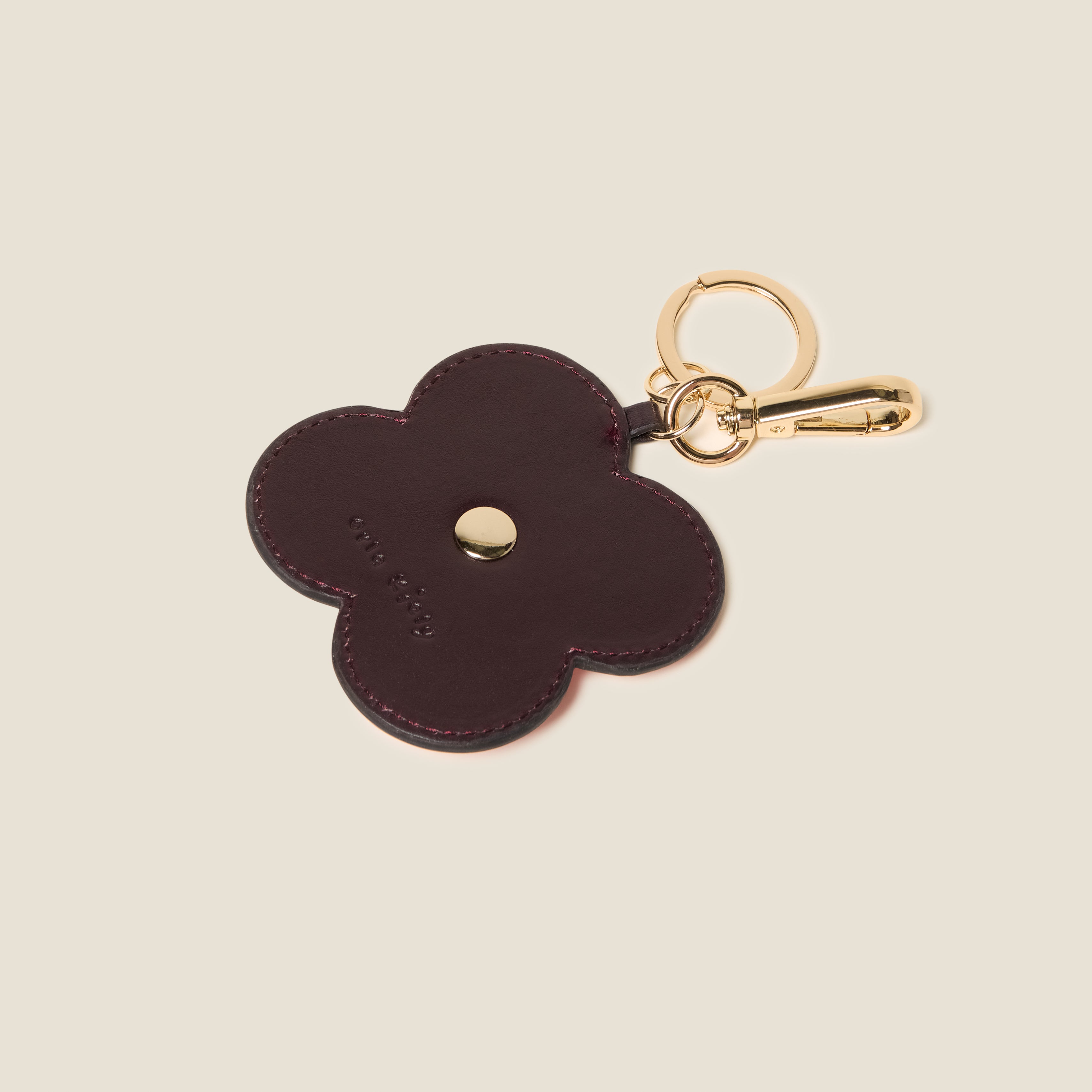 Layered Flower Leather Key Ring - Flower Applique Pink