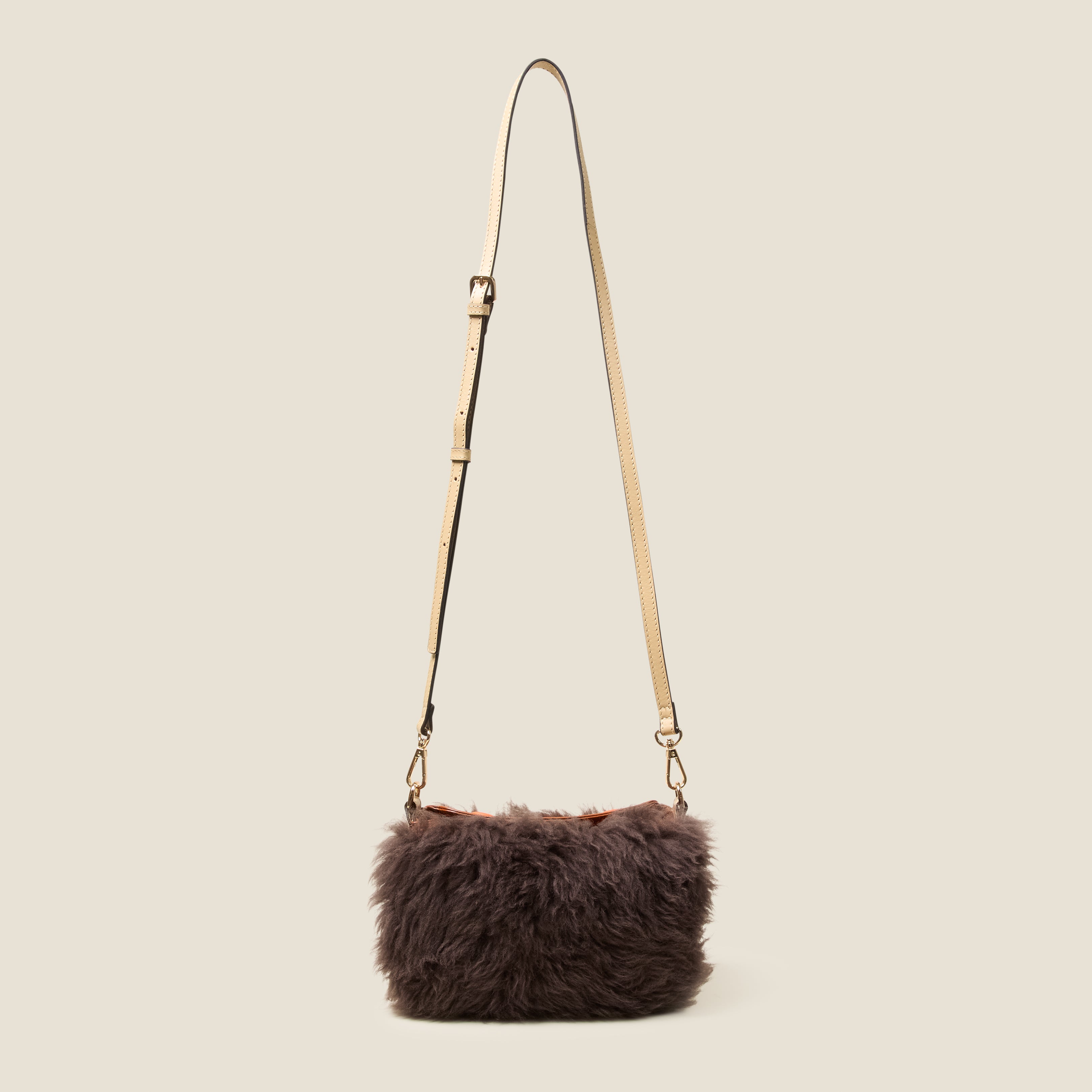 Mini Softie Leather Crossbody Bag - Sheepskin Colourblock Brown