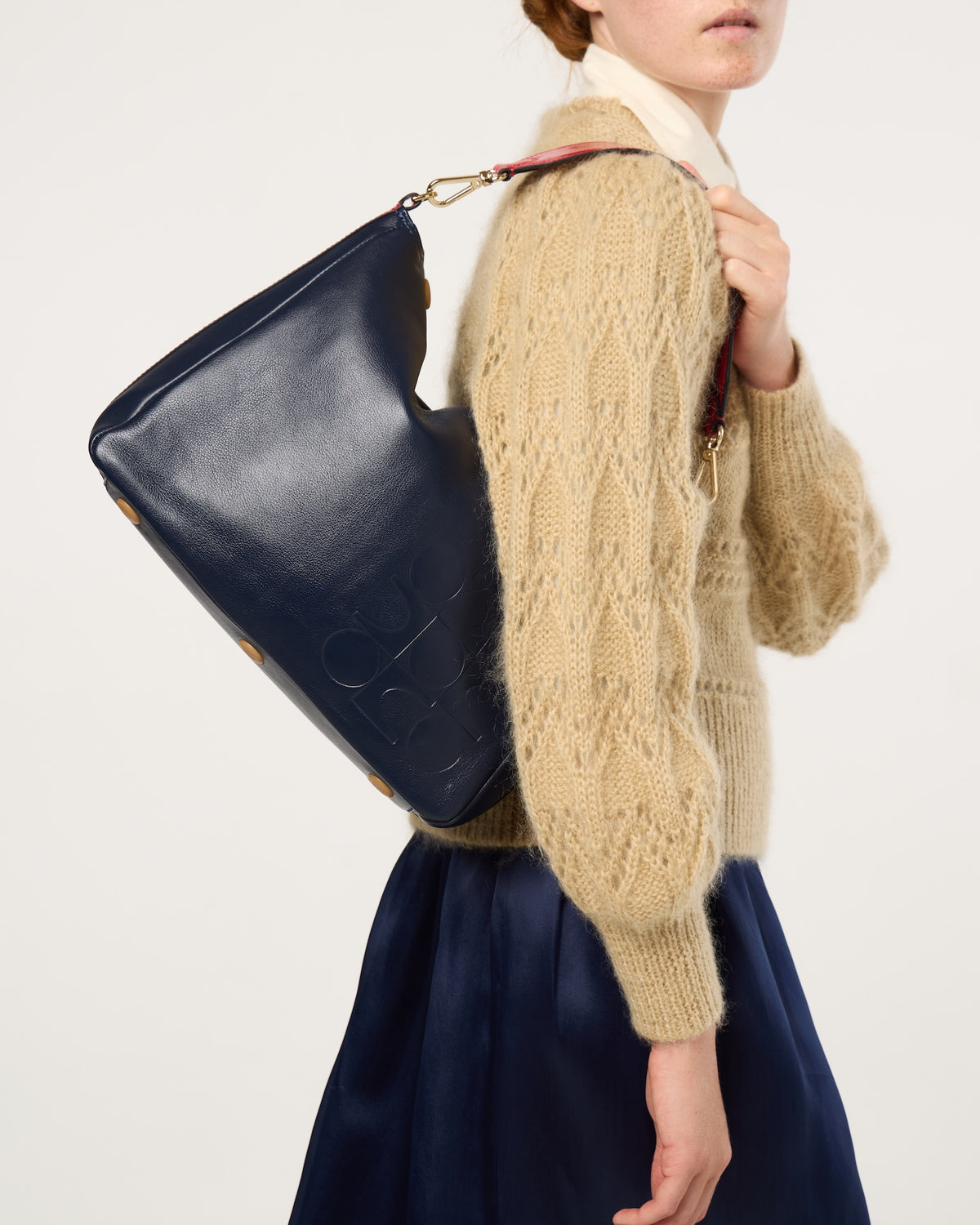 Large Softie Leather Shoulder Bag - OK Colour Block Navy