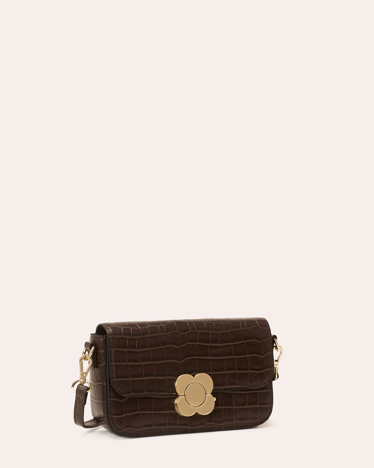 Oblong Eclipse Leather Crossbody - Chocolate Croc