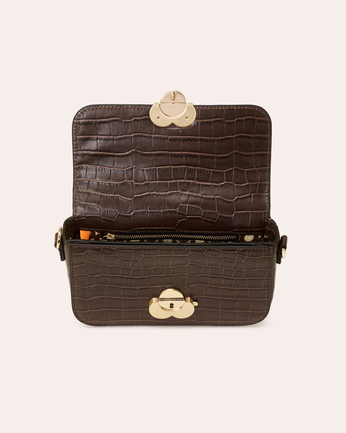 Oblong Eclipse Leather Crossbody - Chocolate Croc
