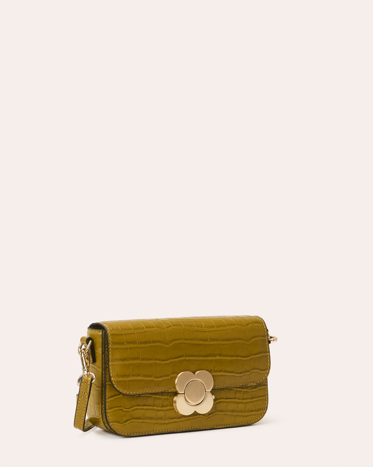 Oblong Eclipse Leather Crossbody - Green Tea Croc