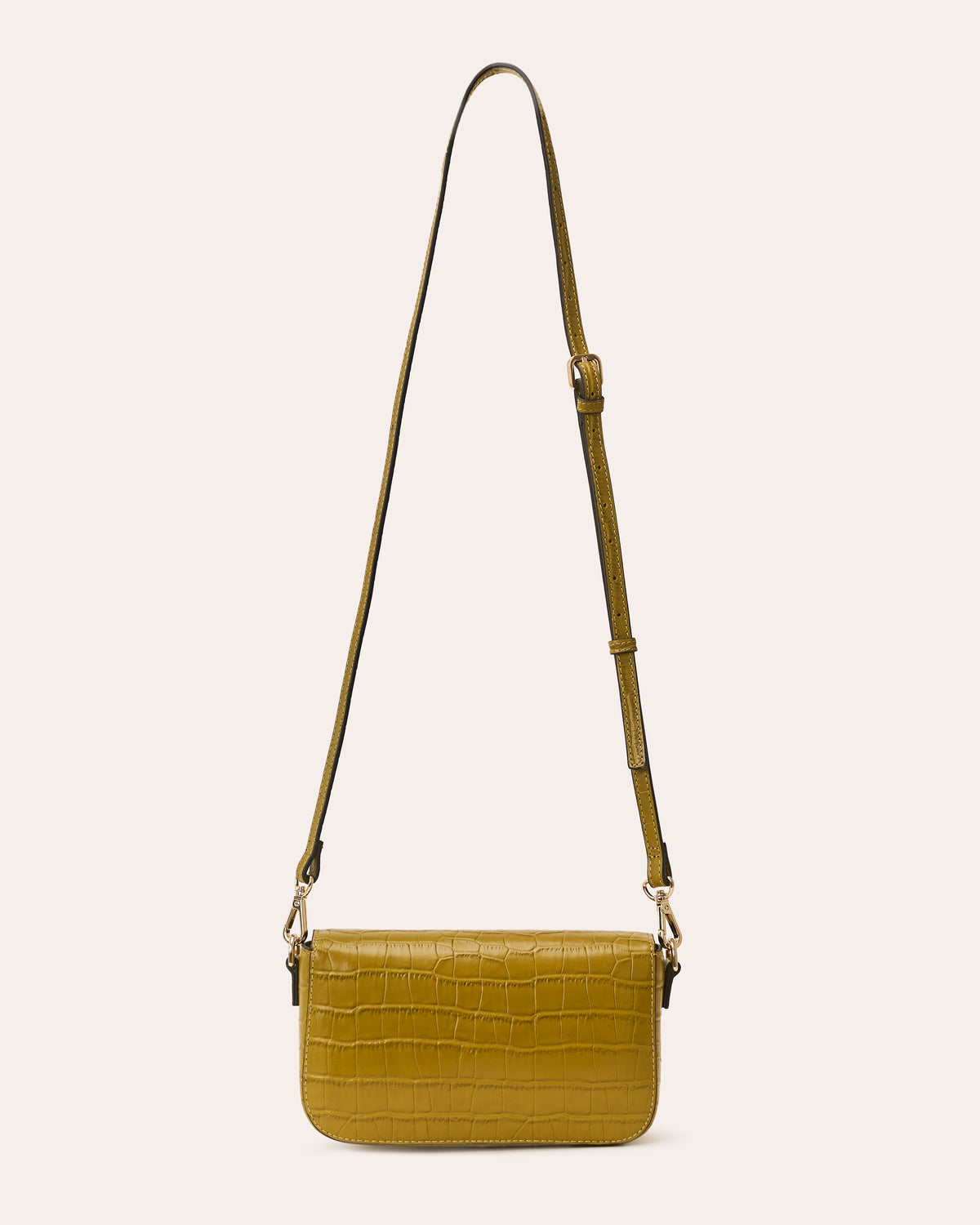 Oblong Eclipse Leather Crossbody - Green Tea Croc