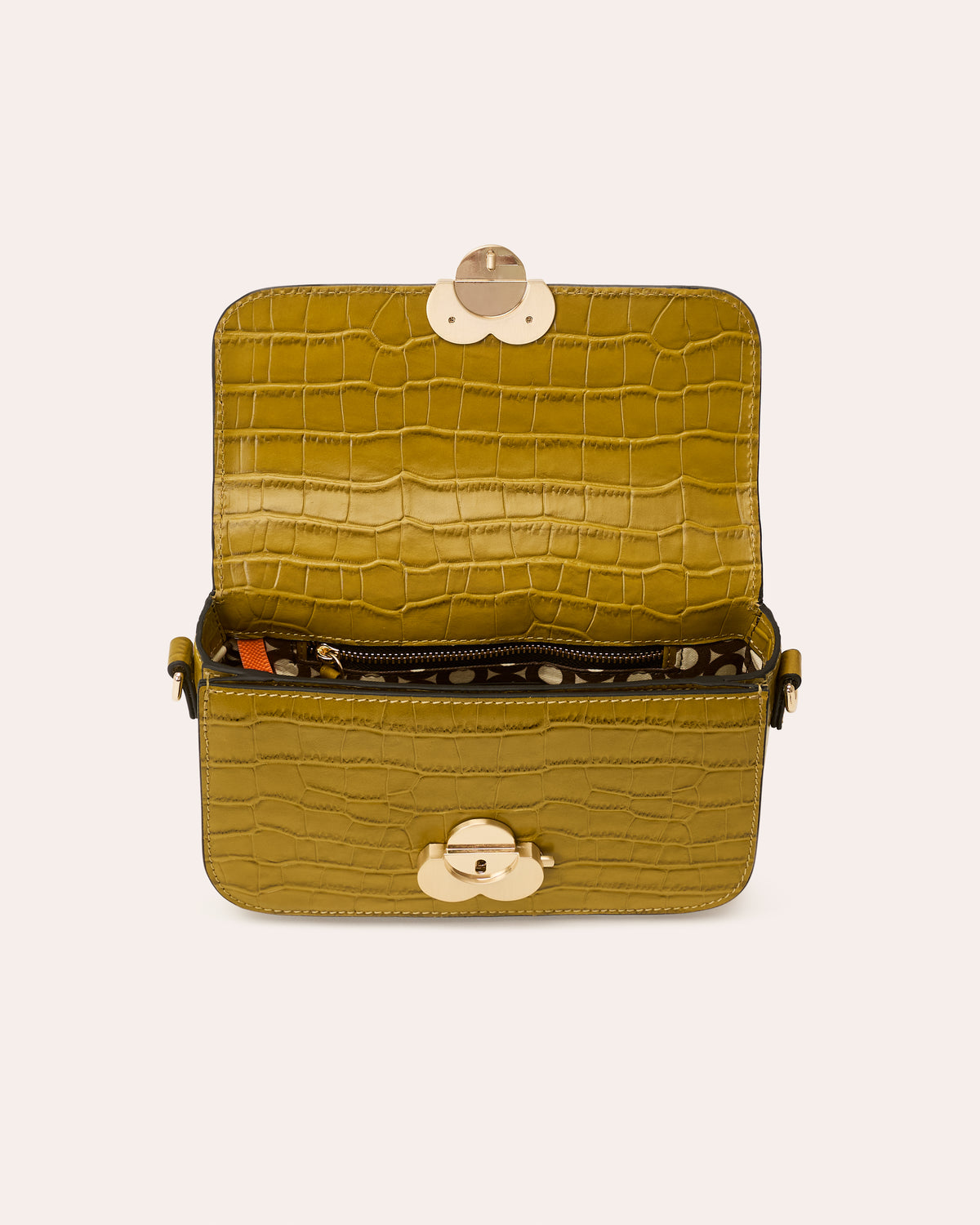 Oblong Eclipse Leather Crossbody - Green Tea Croc