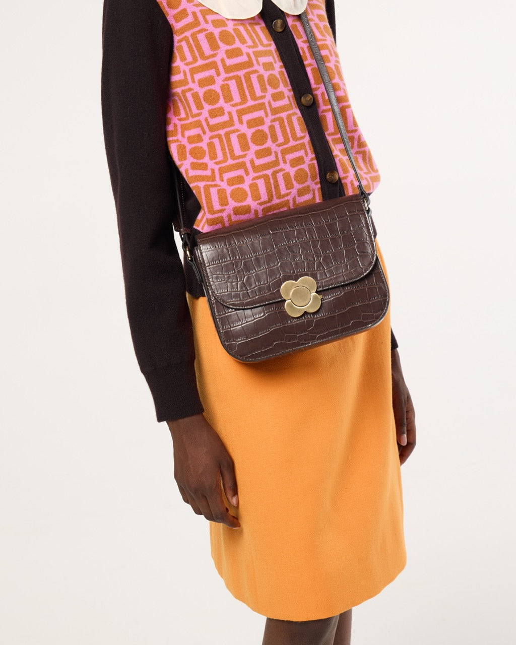 Eclipse Leather Crossbody - Chocolate Croc