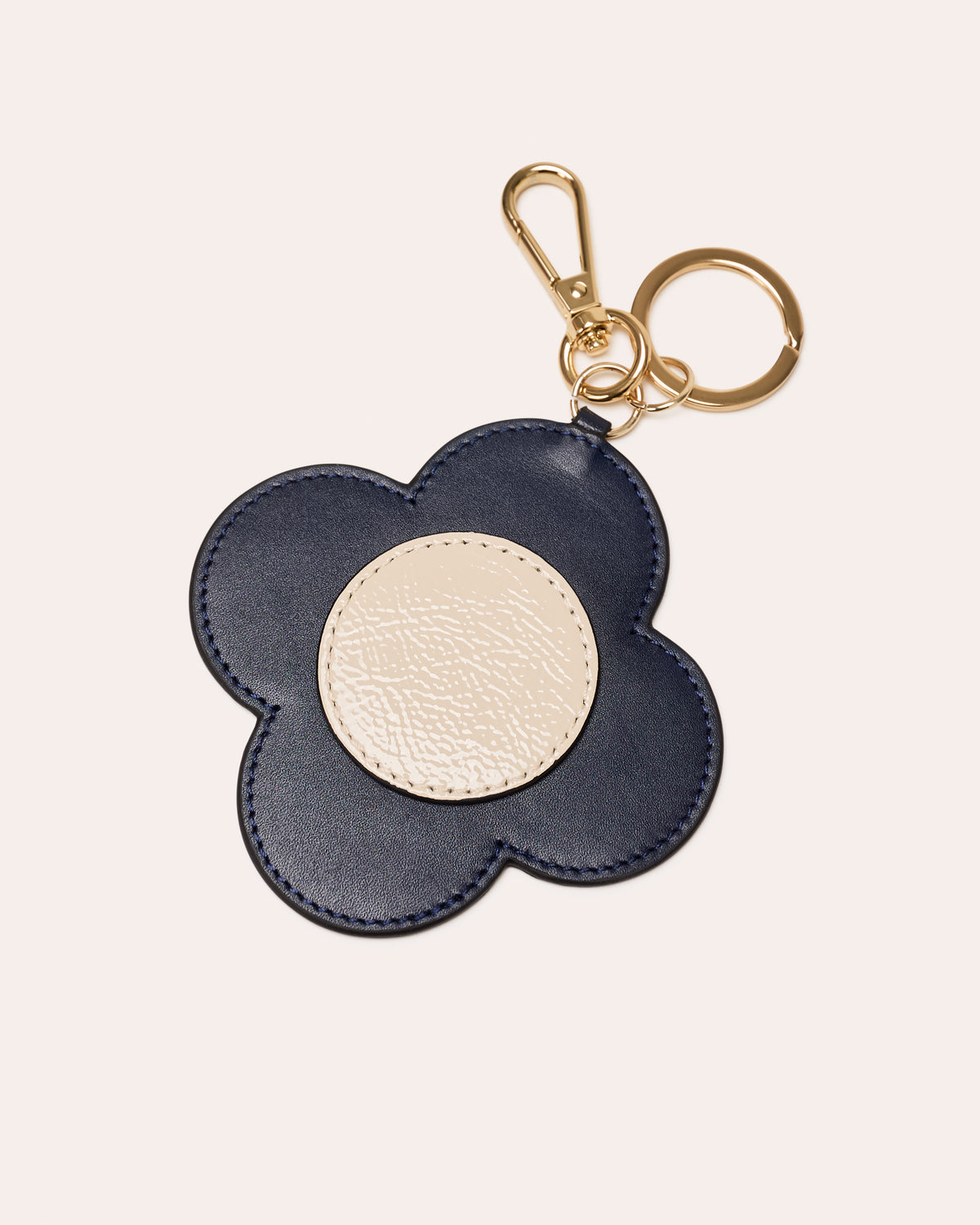 Four Petal Flower Keyring - Navy & Cream