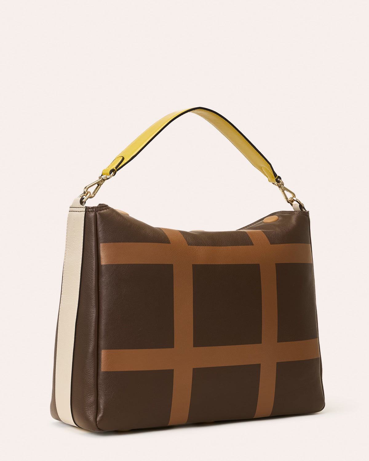 Large Softie Leather Shoulder Bag - OK Grid Chocolate