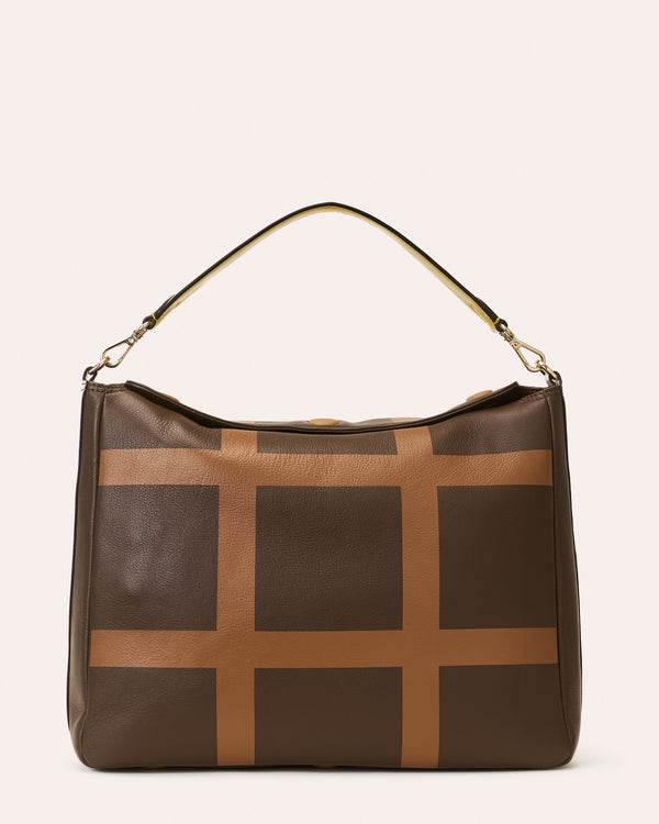 Large Softie Leather Shoulder Bag - OK Grid Chocolate