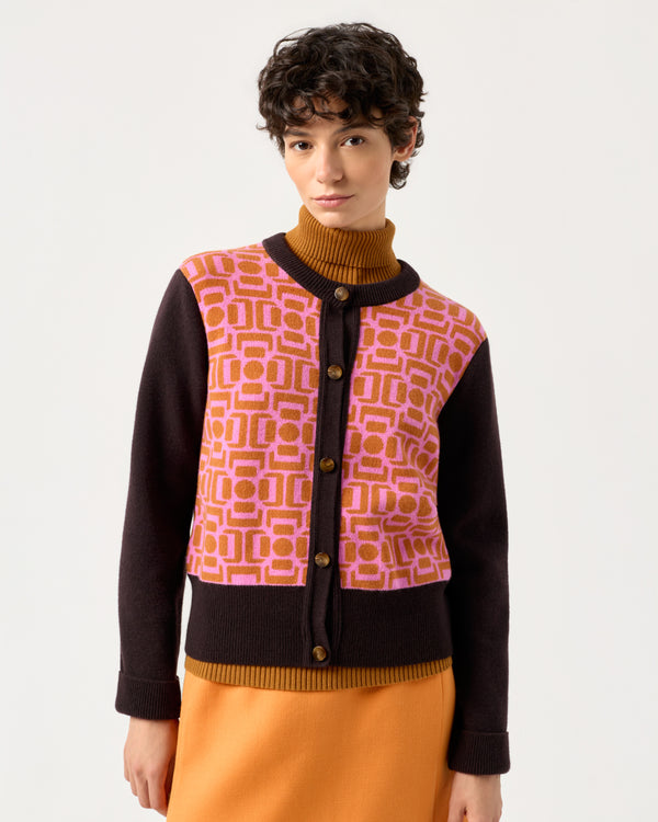 Bob Cardigan - Dark Brown/Pink