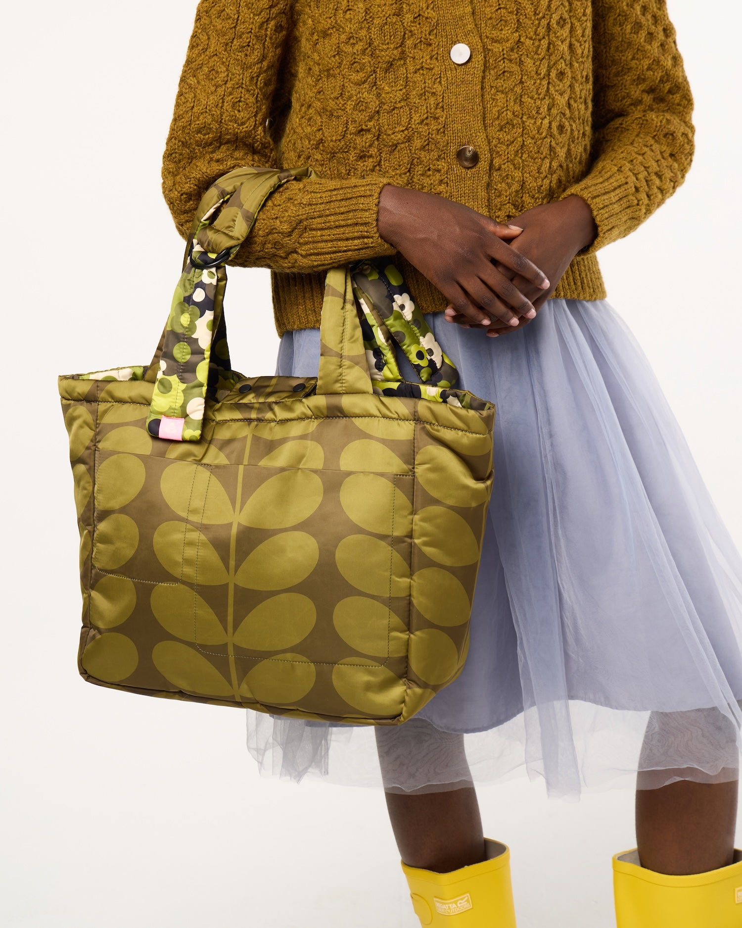 Reversible Puffy Tote - Solid Stem Khaki and Fern