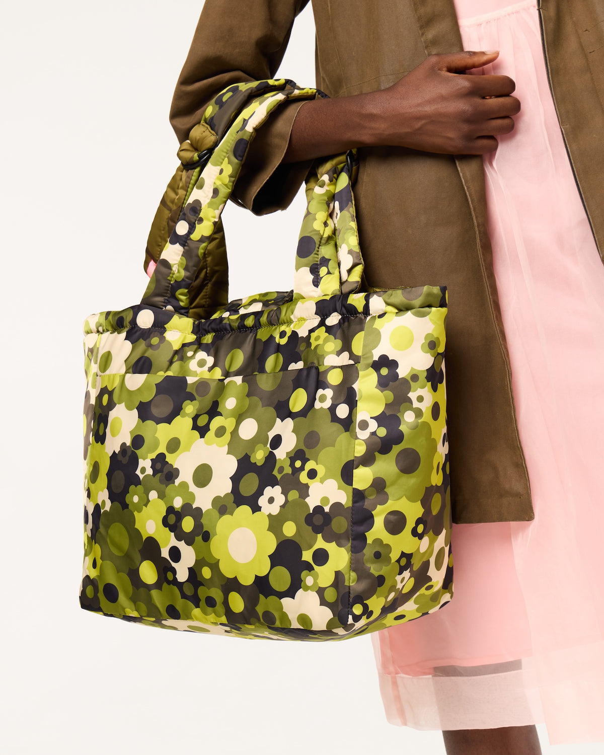 Reversible Puffy Tote - Solid Stem Khaki and Fern