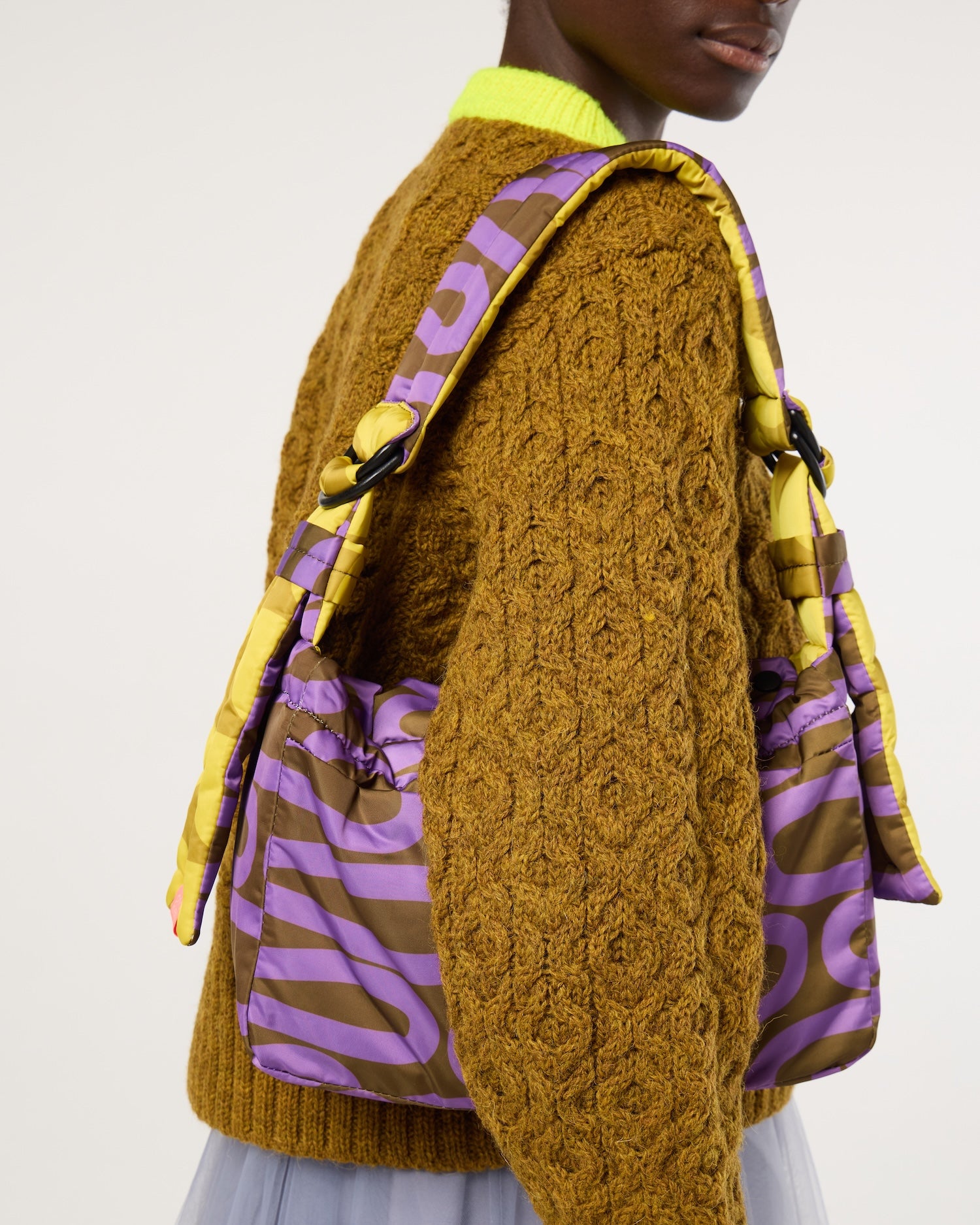Reversible Puffy Shoulder Bag - Solid Stem Gorse and Heather