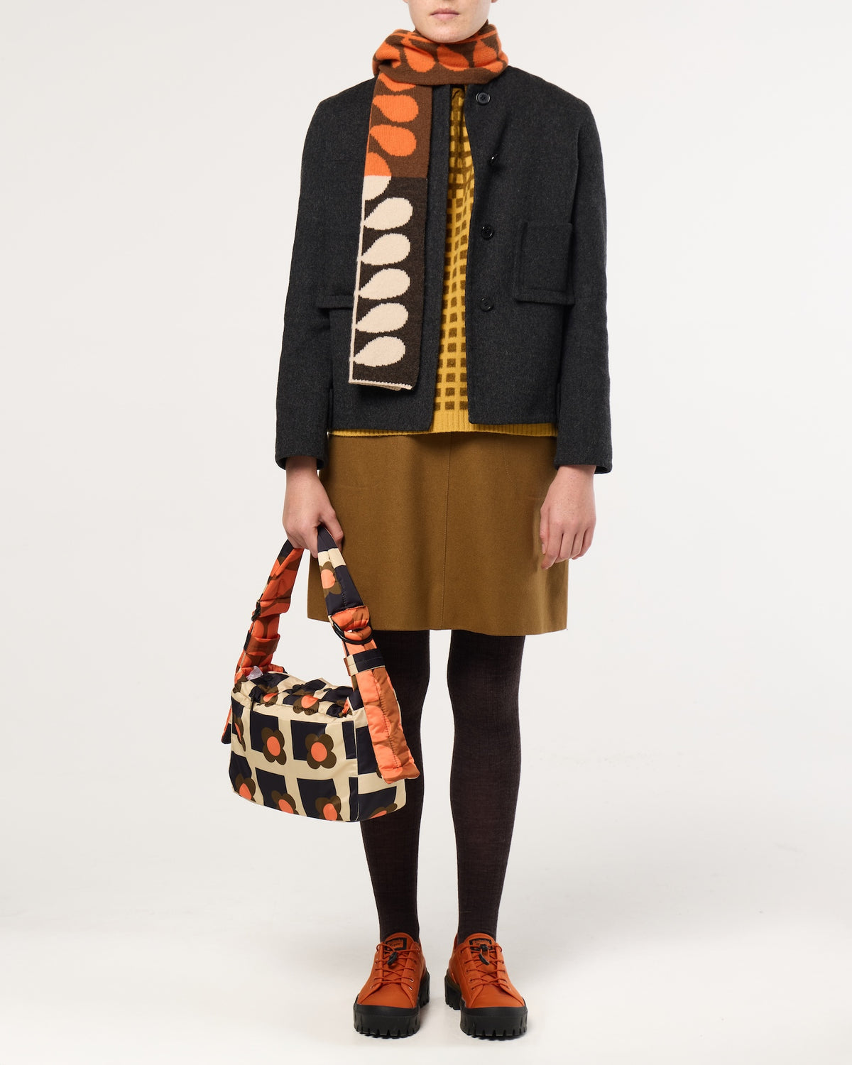 Reversible Puffy Shoulder Bag - Solid Stem Marmalade and Clementine